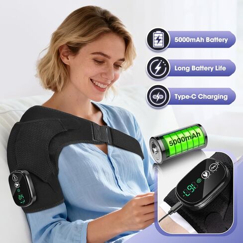 Shoulder Heating Pad with Massage, Cordless Heated Shoulder Wrap for Pain Relief, Rotator Cuff & Frozen Shoulder Support, Portable 3 Heat & 3 Vibration Shoulder Massager for Deep Tissue in Saudi Arabia