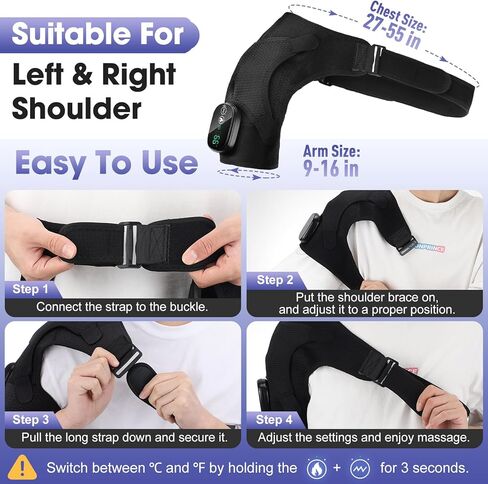 Shoulder Heating Pad with Massage, Cordless Heated Shoulder Wrap for Pain Relief, Rotator Cuff & Frozen Shoulder Support, Portable 3 Heat & 3 Vibration Shoulder Massager for Deep Tissue in Saudi Arabia
