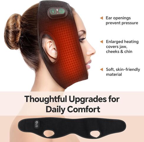 Cordless TMJ Heating Pad for Jaw Pain Relief, Wireless Face Heating Pad with Ear Holes for TMJ, Hands-Free Electric Heat Pack for Lockjaw, Cheek Pain, 3 Heat Modes & 3 Timer Options, Black in Saudi Arabia