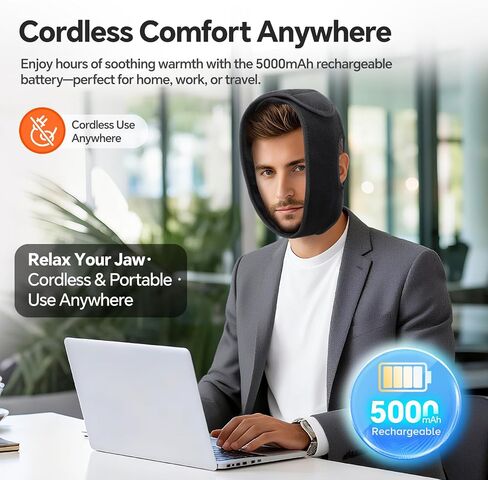 Cordless TMJ Heating Pad for Jaw Pain Relief, Wireless Face Heating Pad with Ear Holes for TMJ, Hands-Free Electric Heat Pack for Lockjaw, Cheek Pain, 3 Heat Modes & 3 Timer Options, Black in Saudi Arabia