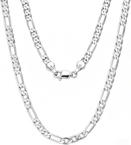 925 Sterling Silver Figaro Necklace for Men & Women 4.2mm Dainty Hypoallergenic Silver Chain Fashion Mens Necklace Waterproof Non-tarnish Jewelry Unisex Gift Lifetime Quality in Saudi Arabia