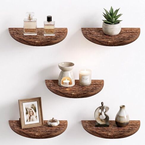 Solid Wood Half Round Floating Shelves, Elegant Floating Shelves, 8.27 Inch Small Shelf for Wall Floating Corner Shelves for Living Room, Bedroom, Bathroom, Office, Decorative Wall Shelves, Set of 5 in Saudi Arabia