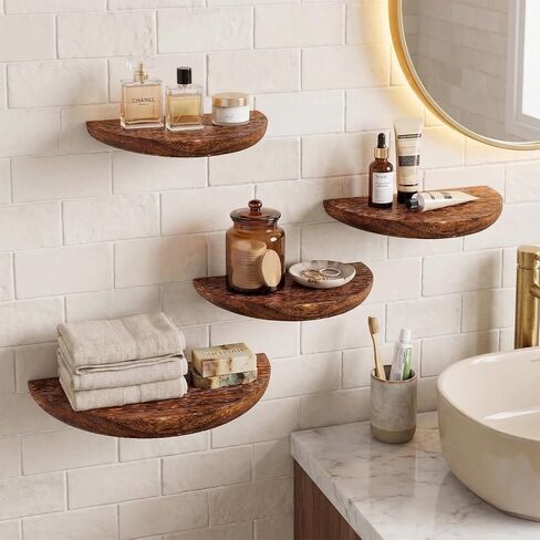 Solid Wood Half Round Floating Shelves, Elegant Floating Shelves, 8.27 Inch Small Shelf for Wall Floating Corner Shelves for Living Room, Bedroom, Bathroom, Office, Decorative Wall Shelves, Set of 5 in Saudi Arabia