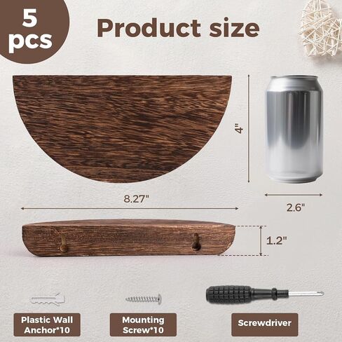 Solid Wood Half Round Floating Shelves, Elegant Floating Shelves, 8.27 Inch Small Shelf for Wall Floating Corner Shelves for Living Room, Bedroom, Bathroom, Office, Decorative Wall Shelves, Set of 5 in Saudi Arabia