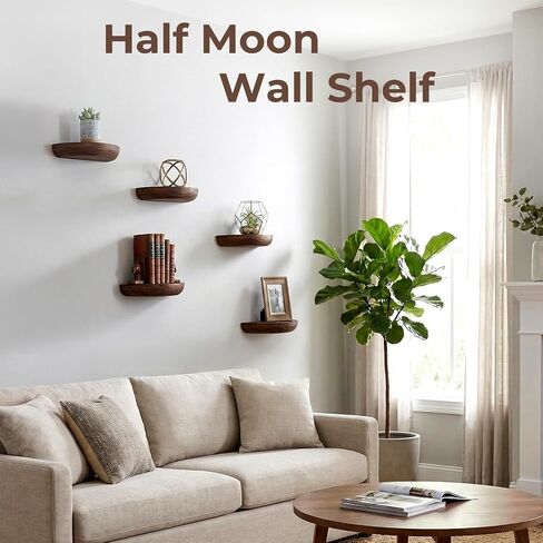 Solid Wood Half Round Floating Shelves, Elegant Floating Shelves, 8.27 Inch Small Shelf for Wall Floating Corner Shelves for Living Room, Bedroom, Bathroom, Office, Decorative Wall Shelves, Set of 5 in Saudi Arabia