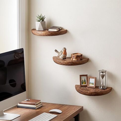 Solid Wood Half Round Floating Shelves, Elegant Floating Shelves, 8.27 Inch Small Shelf for Wall Floating Corner Shelves for Living Room, Bedroom, Bathroom, Office, Decorative Wall Shelves, Set of 5 in Saudi Arabia