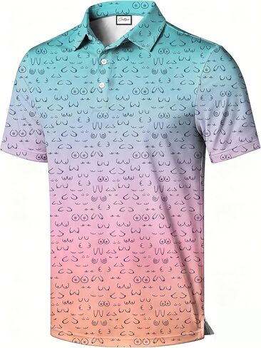 Men's Polo Shirt, Colorful Pattern Print, Short Sleeve Golf Polo, Regular Fit, Funny Pattern with Multicolor in Saudi Arabia