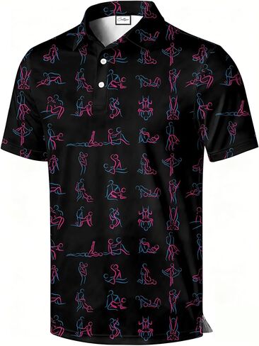 Men's Polo Shirt, Colorful Pattern Print, Short Sleeve Golf Polo, Regular Fit, Funny Pattern with Multicolor in Saudi Arabia