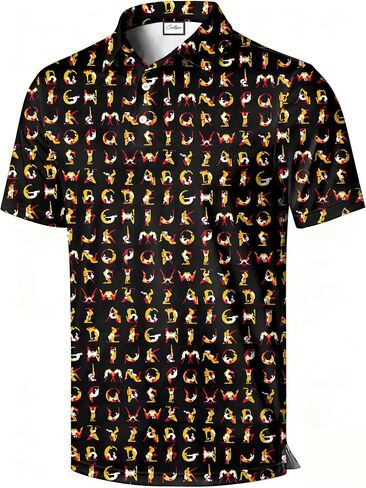 Men's Polo Shirt, Colorful Pattern Print, Short Sleeve Golf Polo, Regular Fit, Funny Pattern with Multicolor in Saudi Arabia