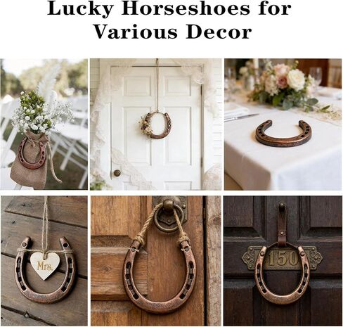 lawjey Cast Iron Horseshoe Decor, Good Luck Horseshoe Gifts for Western Wedding, Cowboy Party, Housewarming, Durable Medium Horseshoes 5 Holes on Each Side for Wall Hung (Red Bronze) in Kuwait