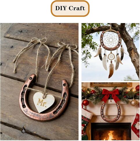 lawjey Cast Iron Horseshoe Decor, Good Luck Horseshoe Gifts for Western Wedding, Cowboy Party, Housewarming, Durable Medium Horseshoes 5 Holes on Each Side for Wall Hung (Red Bronze) in Kuwait
