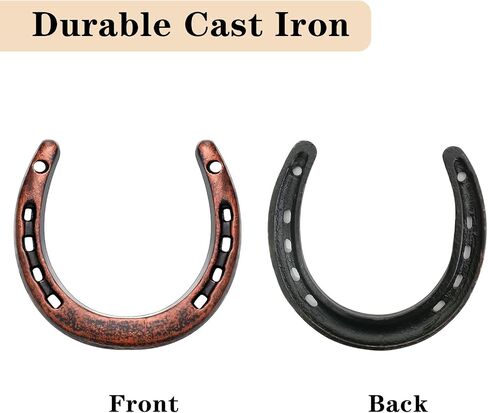 lawjey Cast Iron Horseshoe Decor, Good Luck Horseshoe Gifts for Western Wedding, Cowboy Party, Housewarming, Durable Medium Horseshoes 5 Holes on Each Side for Wall Hung (Red Bronze) in Kuwait