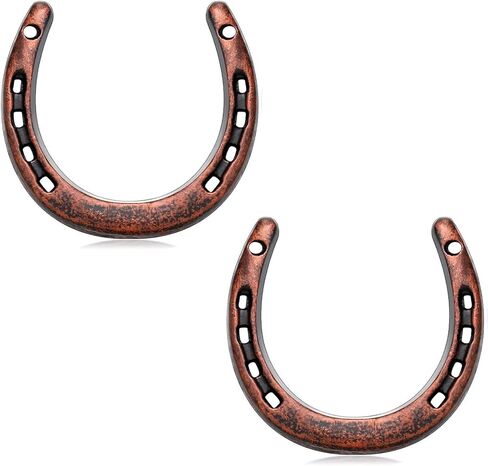 lawjey Cast Iron Horseshoe Decor, Good Luck Horseshoe Gifts for Western Wedding, Cowboy Party, Housewarming, Durable Medium Horseshoes 5 Holes on Each Side for Wall Hung (Red Bronze) in Kuwait