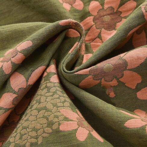 PRINCESS BRIDE Cotton Gauze Partial Lapel Traditional Pajamas Soft Nightgown Breathable Kimono Absorbent Bathrobe Spa Yukata, L, Green-pink in Saudi Arabia