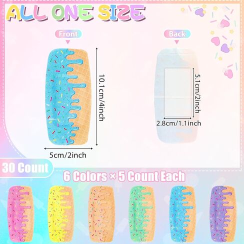 30 Count Ice Cream Drip Baseball Bandages Large Size, 2"x4" Elastic Fabric Adhesive Bandages for Wound Care, Breathable Hypoallergenic First Aid for Kids Boys Girls & Geriatric, Latex Free in Saudi Arabia
