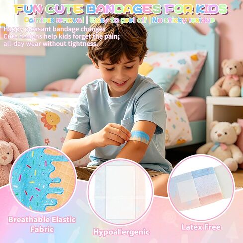 30 Count Ice Cream Drip Baseball Bandages Large Size, 2"x4" Elastic Fabric Adhesive Bandages for Wound Care, Breathable Hypoallergenic First Aid for Kids Boys Girls & Geriatric, Latex Free in Saudi Arabia