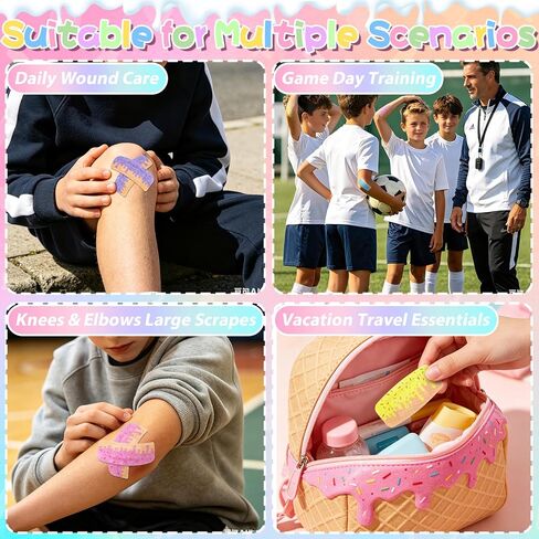 30 Count Ice Cream Drip Baseball Bandages Large Size, 2"x4" Elastic Fabric Adhesive Bandages for Wound Care, Breathable Hypoallergenic First Aid for Kids Boys Girls & Geriatric, Latex Free in Saudi Arabia
