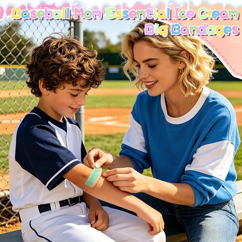 30 Count Ice Cream Drip Baseball Bandages Large Size, 2"x4" Elastic Fabric Adhesive Bandages for Wound Care, Breathable Hypoallergenic First Aid for Kids Boys Girls & Geriatric, Latex Free in Saudi Arabia