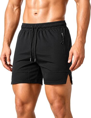 Men's Gym Workout Shorts 5 Inch, Quick Dry Mens Athletic Running Shorts with Zipper Pockets in Saudi Arabia