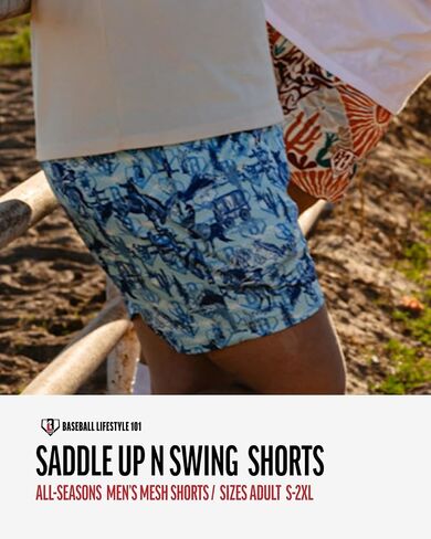 Baseball Lifestyle 101 Men's Saddle Up N Swing Mesh Shorts with Side Pockets and Elastic Waist, 5 in Inseam S-2XL Sizes in Saudi Arabia