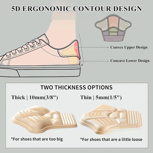 Heel Grips for Loose Shoes, 4 Pairs Trimmable Heel Cushion Pads with Non-Slip Silicone Dots & Memory Foam for Women & Men, Blister Prevention for Heels Sneakers Boots (Thin & Thick, Beige & Black) in Saudi Arabia