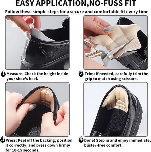 Heel Grips for Loose Shoes, 4 Pairs Trimmable Heel Cushion Pads with Non-Slip Silicone Dots & Memory Foam for Women & Men, Blister Prevention for Heels Sneakers Boots (Thin & Thick, Beige & Black) in Saudi Arabia