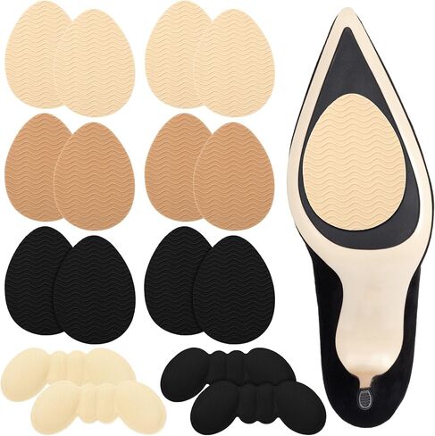 JATEBI 6 Pairs Non Slip Shoe Pads and 2 Pairs Heel Grips Combo Teardrop Sole Protectors Anti Slip Inserts for High Heels Flats Loafers Sneakers Pumps Dress Shoes Black Beige Khaki in Kuwait
