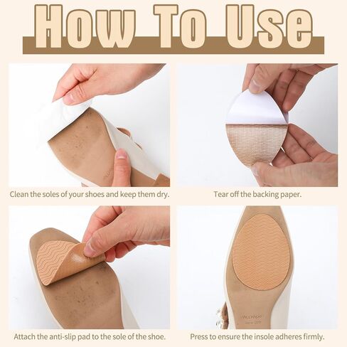 JATEBI 6 Pairs Non Slip Shoe Pads and 2 Pairs Heel Grips Combo Teardrop Sole Protectors Anti Slip Inserts for High Heels Flats Loafers Sneakers Pumps Dress Shoes Black Beige Khaki in Kuwait