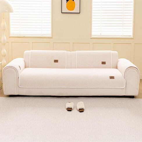 Couch Covers for Sofa, Non Slip Couch Covers for Dogs, Funny Fuzzy Sofa Cover Washable, Non Slip Sofa Slipcovers Furniture Protector for L Shaped(1PC,Beige White,36"×71") in Saudi Arabia
