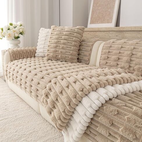 Luxury Washable Plush Couch Cover for Dogs, Non-Slip Sofa Protector for 3 Cushion Couch, Durable Pet Slipcover（White，36"x36" in Saudi Arabia