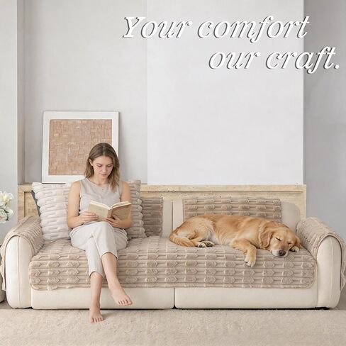 Luxury Washable Plush Couch Cover for Dogs, Non-Slip Sofa Protector for 3 Cushion Couch, Durable Pet Slipcover（White，36"x36" in Saudi Arabia