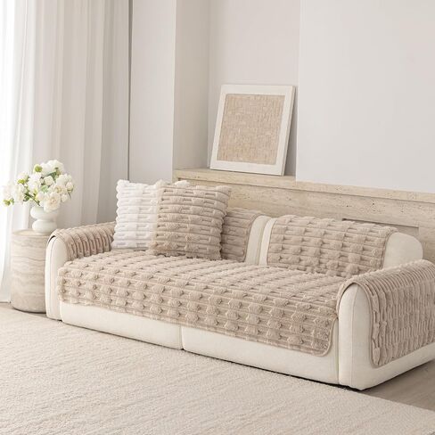 Luxury Washable Plush Couch Cover for Dogs, Non-Slip Sofa Protector for 3 Cushion Couch, Durable Pet Slipcover（White，36"x36" in Saudi Arabia