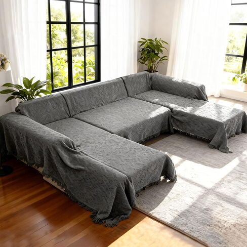 Couch Covers for Sectional Sofa, U Shape 3 Piece Couch Blanket Cover with Chaise, U Shaped Washable Pets Dogs Furniture Protector (Dark Gray, X-Large) in Saudi Arabia