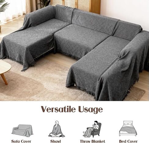 Couch Covers for Sectional Sofa, U Shape 3 Piece Couch Blanket Cover with Chaise, U Shaped Washable Pets Dogs Furniture Protector (Dark Gray, X-Large) in Saudi Arabia