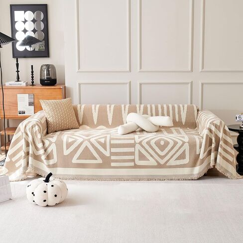 VClife Boho Couch Cover, Washable Sofa Cover for Dog, Non Slip Couch Covers for 3-4 Cushion Couch, Modern Khaki Creamy White Geometric Sofa Slipcovers Multi-functional Furniture Protector 71'' x 150'' in Saudi Arabia