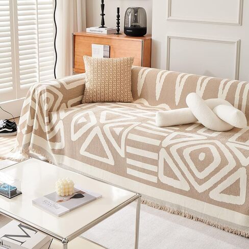 VClife Boho Couch Cover, Washable Sofa Cover for Dog, Non Slip Couch Covers for 3-4 Cushion Couch, Modern Khaki Creamy White Geometric Sofa Slipcovers Multi-functional Furniture Protector 71'' x 150'' in Saudi Arabia