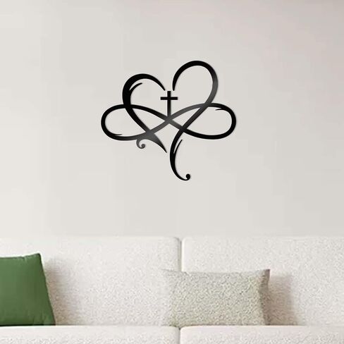 Bnesi Heart Cross Metal Wall Decor Black Cross Wall Art لديكور الحائط الديني ديكور فريد من نوعه ديكور جدار مثالي للمنزل والهدية الروحية لمحبي الفن المسيحي (حديث) in Kuwait