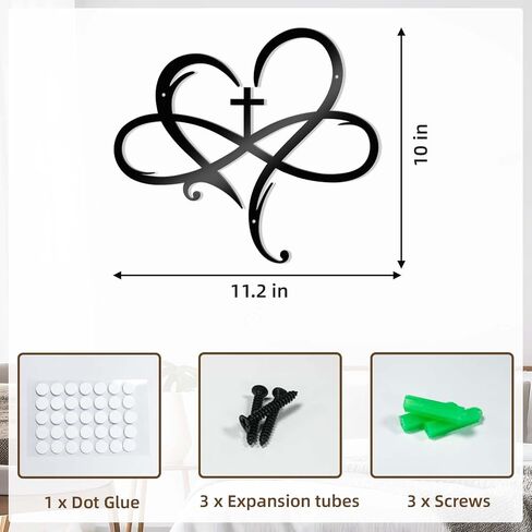 Bnesi Heart Cross Metal Wall Decor Black Cross Wall Art لديكور الحائط الديني ديكور فريد من نوعه ديكور جدار مثالي للمنزل والهدية الروحية لمحبي الفن المسيحي (حديث) in Kuwait