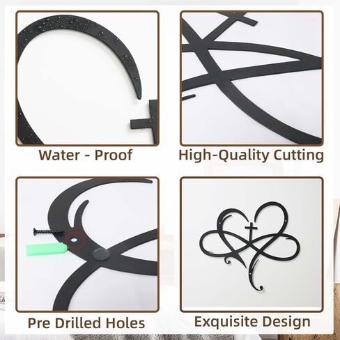 Bnesi Heart Cross Metal Wall Decor Black Cross Wall Art لديكور الحائط الديني ديكور فريد من نوعه ديكور جدار مثالي للمنزل والهدية الروحية لمحبي الفن المسيحي (حديث) in Kuwait