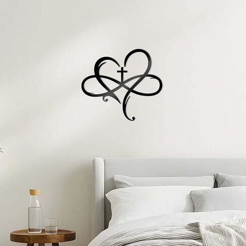 Bnesi Heart Cross Metal Wall Decor Black Cross Wall Art لديكور الحائط الديني ديكور فريد من نوعه ديكور جدار مثالي للمنزل والهدية الروحية لمحبي الفن المسيحي (حديث) in Kuwait