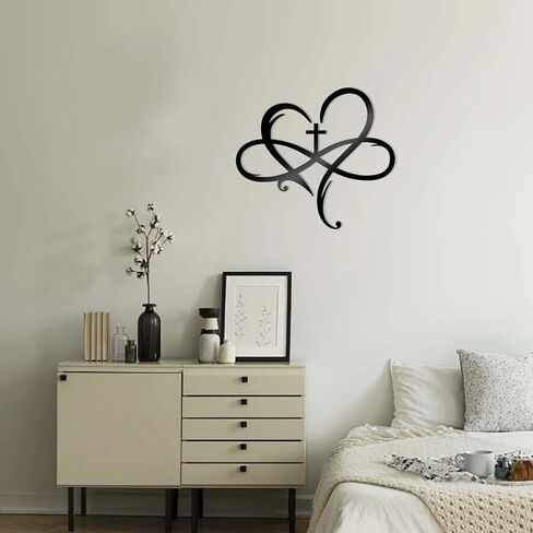 Bnesi Heart Cross Metal Wall Decor Black Cross Wall Art لديكور الحائط الديني ديكور فريد من نوعه ديكور جدار مثالي للمنزل والهدية الروحية لمحبي الفن المسيحي (حديث) in Kuwait