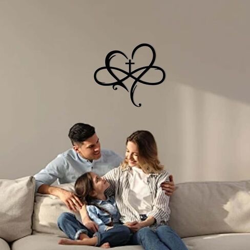 Bnesi Heart Cross Metal Wall Decor Black Cross Wall Art لديكور الحائط الديني ديكور فريد من نوعه ديكور جدار مثالي للمنزل والهدية الروحية لمحبي الفن المسيحي (حديث) in Kuwait