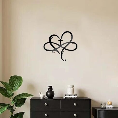 Bnesi Heart Cross Metal Wall Decor Black Cross Wall Art لديكور الحائط الديني ديكور فريد من نوعه ديكور جدار مثالي للمنزل والهدية الروحية لمحبي الفن المسيحي (حديث) in Kuwait