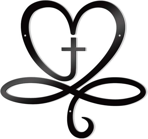 Bnesi Heart Cross Metal Wall Decor Black Cross Wall Art لديكور الحائط الديني ديكور فريد من نوعه ديكور جدار مثالي للمنزل والهدية الروحية لمحبي الفن المسيحي (حديث) in Kuwait