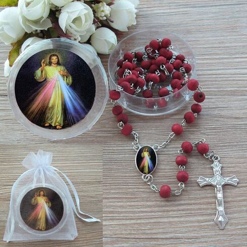 12 PCS Divine Mercy Scented Rosary Party Favors for Baptism First Communion Memorial Gift Religious Event Red in Kuwait
