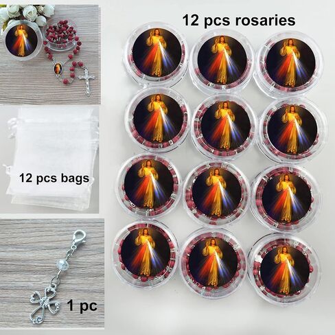 12 PCS Divine Mercy Scented Rosary Party Favors for Baptism First Communion Memorial Gift Religious Event Red in Kuwait