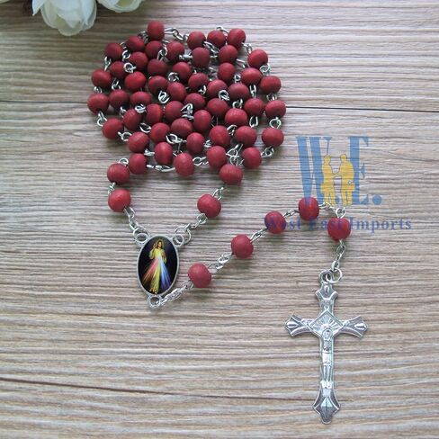 12 PCS Divine Mercy Scented Rosary Party Favors for Baptism First Communion Memorial Gift Religious Event Red in Kuwait