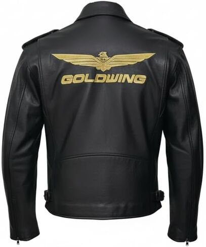 Men's Goldwing Biker Genuine Cowhide Leather Motorcycle Rider Jacket with Embroidered Logo in Kuwait
