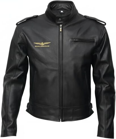 Men's Goldwing Biker Genuine Cowhide Leather Motorcycle Rider Jacket with Embroidered Logo in Kuwait