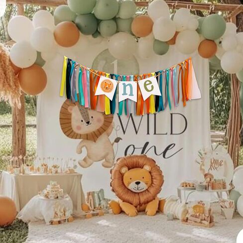 Gostman Wild One Lion High Chair Banner - Jungle Safari 1st Birthday Party Decoration, Lion Sign One Party Celebration Decor (lion one banner) in Saudi Arabia